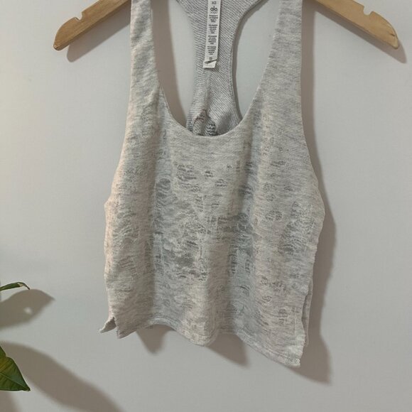 Alo Yoga Gray Mesh Overlay Cotton Cropped Tank Size XS - Picture 3 of 6
